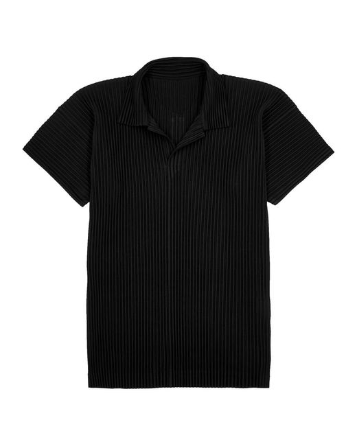 Homme Plissé Issey Miyake Black Pleated Jersey Polo Shirt for men