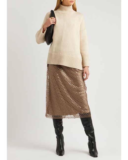 Vince Brown Sequin-embellished Tulle Skirt
