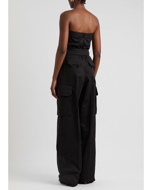 Saint Laurent Black Strapless Belted Cotton-Twill Cargo Jumpsuit