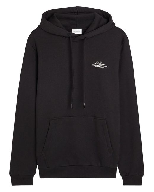 Les Deux Black Ben Globe Hooded Cotton Sweatshirt for men