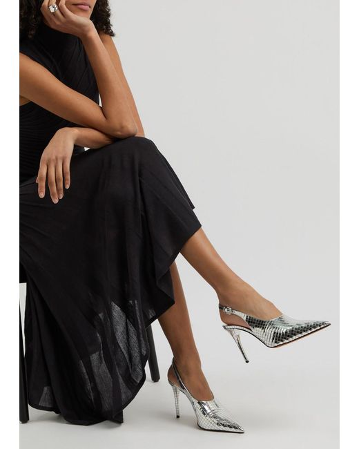Alaïa White Art Deco 90 Metallic Leather Slingback Pumps