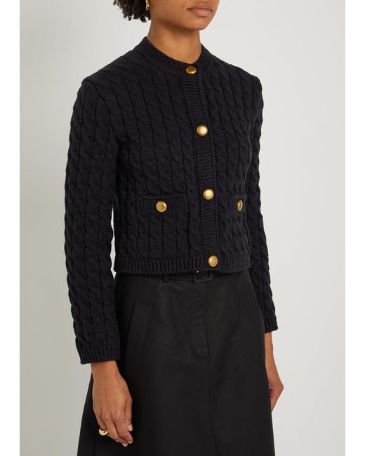 Moncler Blue Cable-Knit Cotton-Blend Cardigan