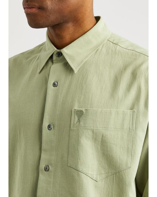 AMI Green Logo-Embroidered Cotton Shirt for men