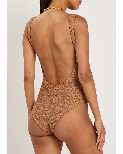 Hunza G Brown Square-Neck Crinkle Swimsuit