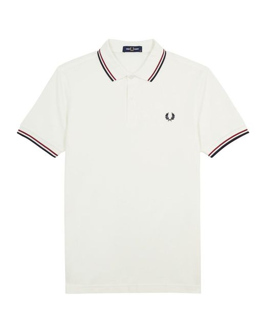 Fred Perry White Twin Tipped Piqué Cotton Polo Shirt for men