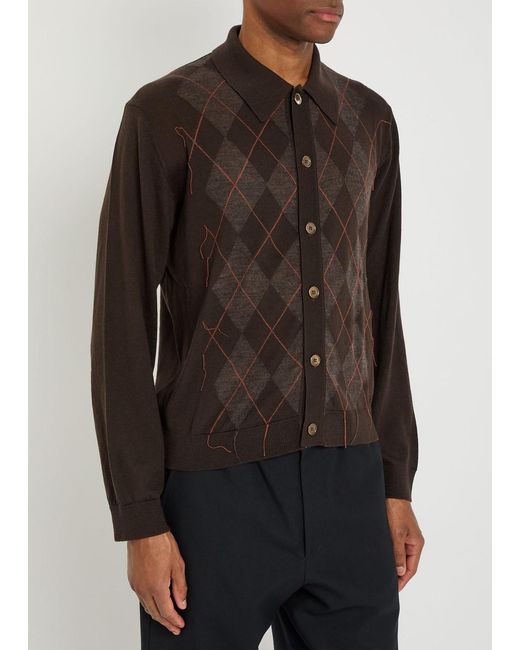 Our Legacy Brown Argyle-Intarsia Wool Polo Shirt for men