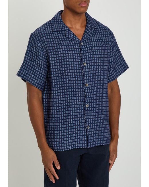 CHE Blue Riita Textured Patterned Linen Shirt for men