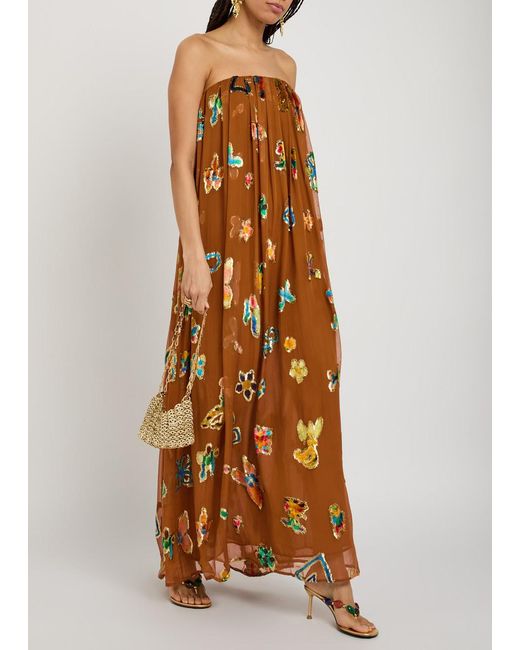 ALÉMAIS Orange Devoré Silk-Blend Maxi Dress