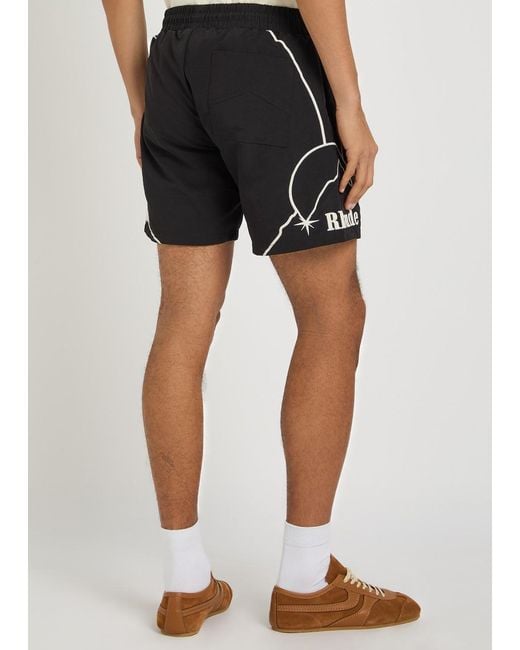 Rhude Black Moonlight Embroidered Shell Shorts for men