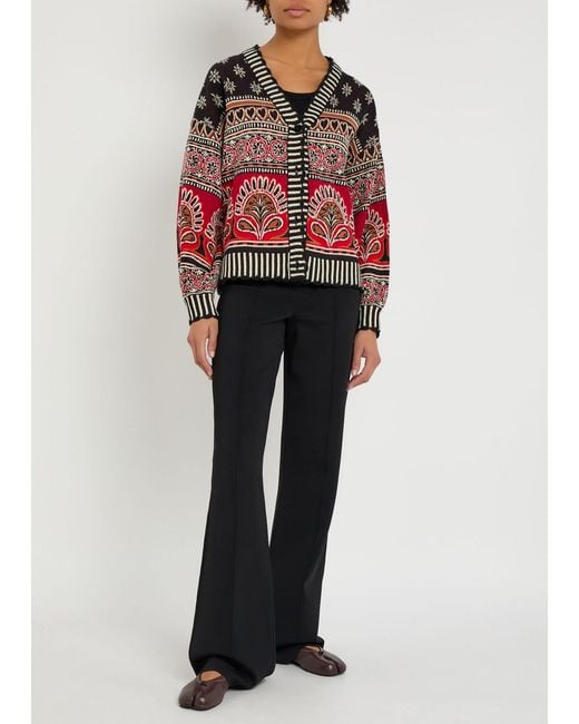 Farm Rio Red Ainika Groove Patterned Cotton Cardigan