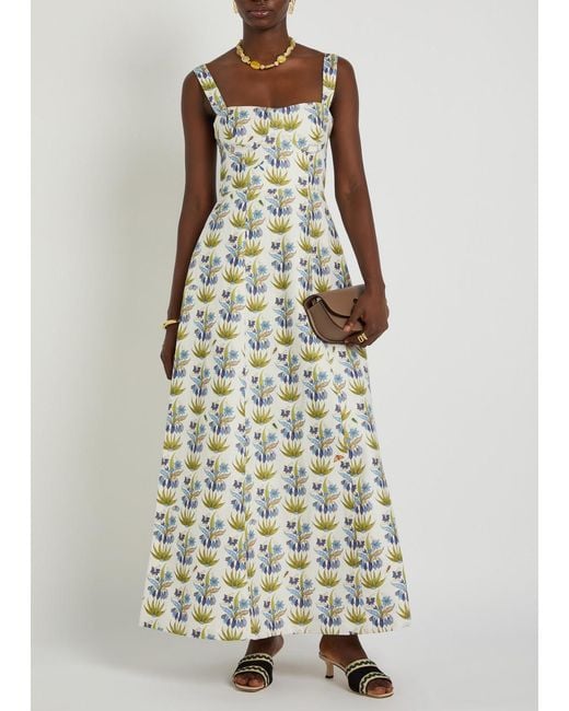 Emporio Sirenuse White Azzurra Printed Linen-Blend Midi Dress
