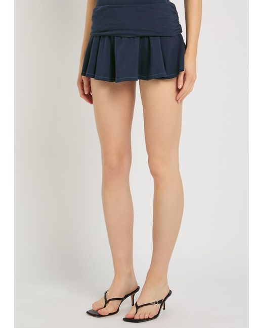 Skims Blue Foldover Stretch-Cotton Mini Skort