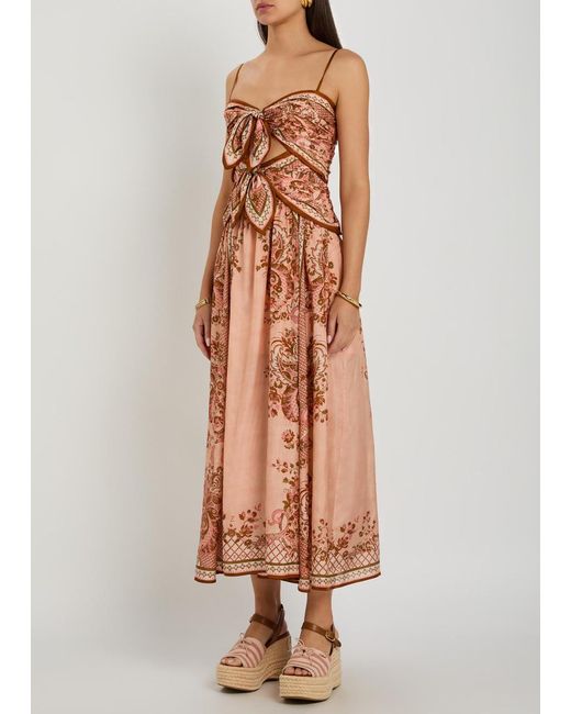 Zimmermann Pink Aster Scarf Printed Cut-Out Silk Midi Dress