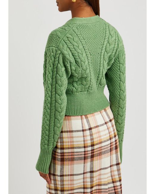 Emilia Wickstead Green Jacks Cable-knit Wool Cardigan