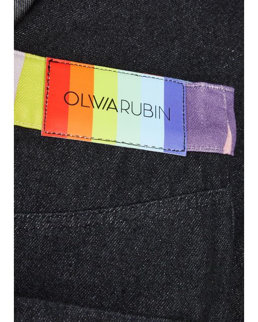 Olivia Rubin Blue Vic Stripe-trimmed Denim Midi Skirt