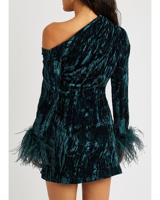 16Arlington Blue Adelaide Feather-trimmed Velvet Mini Dress
