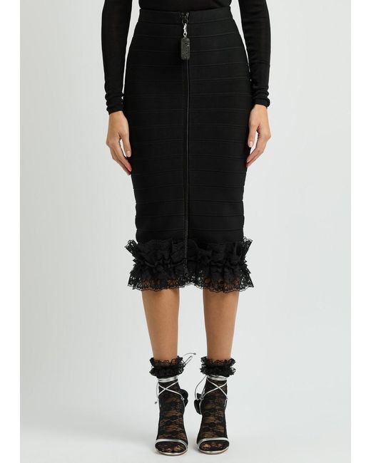 Self-Portrait Black X Christopher Kane Lace-Trimmed Midi Skirt