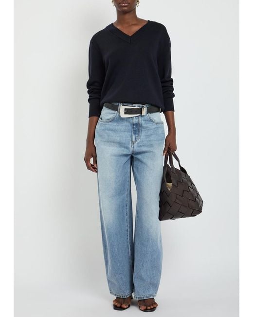 Rohe Blue V-Neck Stretch-Wool Jumper