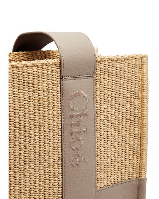 Chloé Natural Woody Leather And Raffia Tote