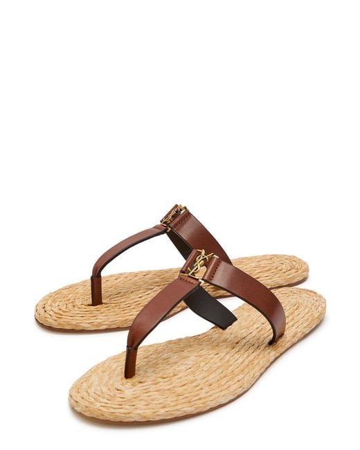 Saint Laurent Brown Babylone Raffia And Leather Sandals