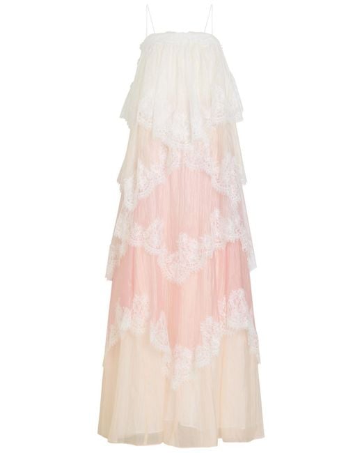 Aje. Pink Ophelia Tiered Chiffon Gown