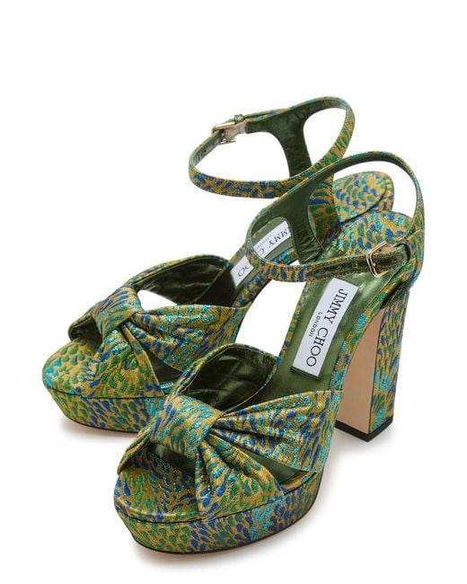 Jimmy Choo Green Heloise 120 Brocade Platform Sandals