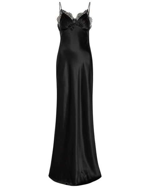 Nili Lotan Black Sylas Lace-Trim Silk Maxi Slip Dress