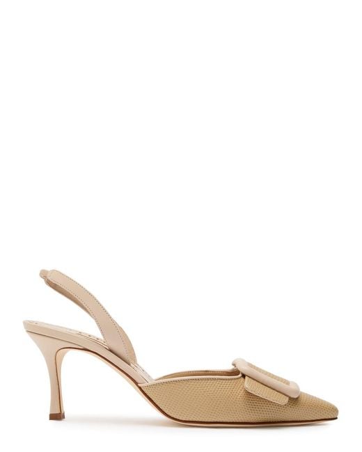 Manolo Blahnik Natural Mayslibi 70 Slingback Leather Pumps