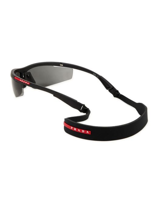 Prada Linea Rossa Black Wrap-Around Mask Sunglasses for men
