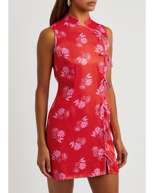 Kitri Red Aubrey Floral-jacquard Satin Mini Dress