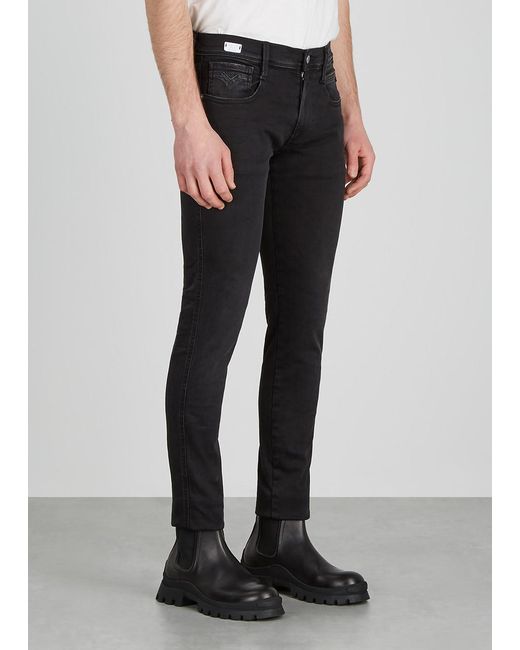 Replay Black Anbass Hyperflex Clouds Slim-leg Jeans for men