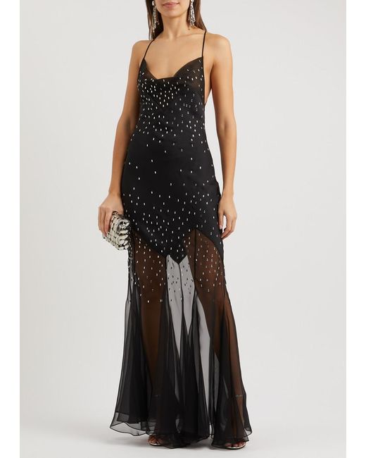 Rabanne Black Crystal-Embellished Satin And Chiffon Gown