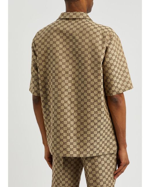 Gucci Natural gg-jacquard Linen-blend Shirt for men