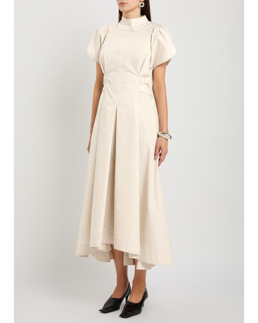 3.1 Phillip Lim Natural Pleated Cotton-Blend Poplin Midi Dress
