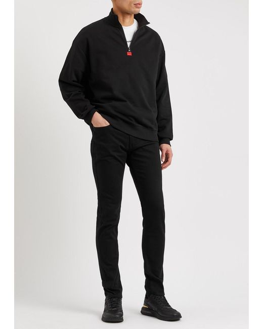 HUGO Black Half-zip Logo Cotton Sweatshirt for men