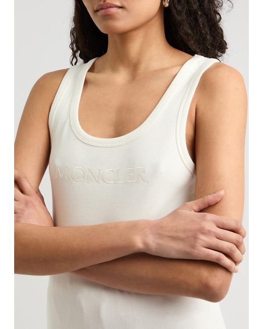 Moncler White Logo-Embroidered Stretch-Cotton Tank