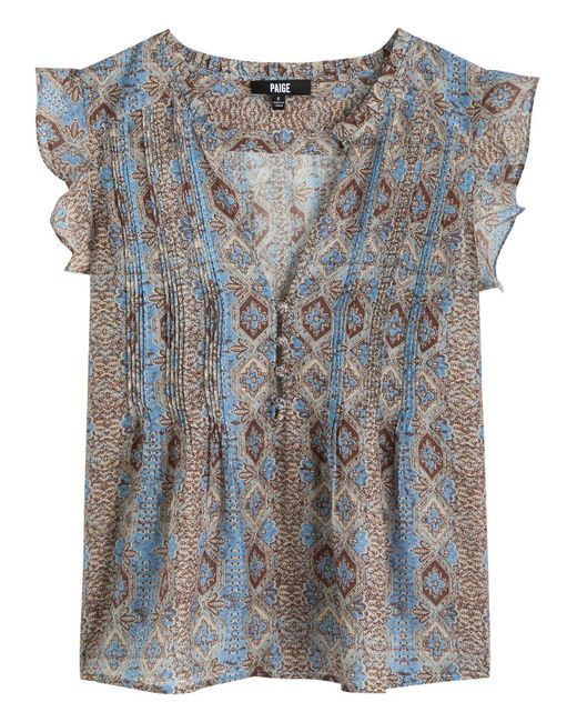 PAIGE Gray Idris Floral-Print Cotton-Blend Top