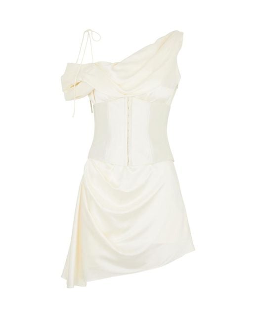 De La Vali White Brulee Silk-Satin Corset Mini Dress