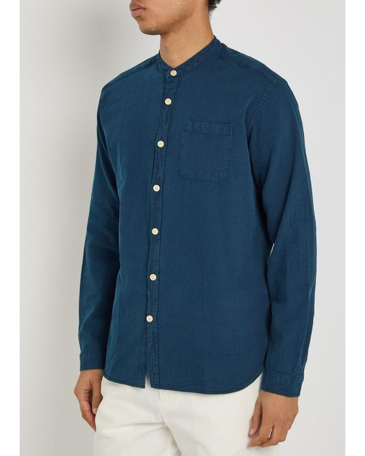 Oliver Spencer Blue Grandad Cotton Shirt for men