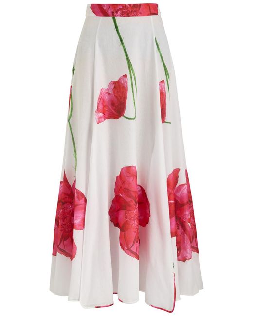 Charo Ruiz Red Ventine Floral-Print Cotton-Blend Maxi Skirt