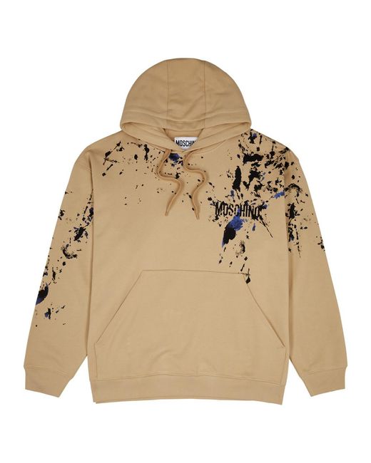 Moschino Natural Paint-splatter Hooded Cotton Sweatshirt for men