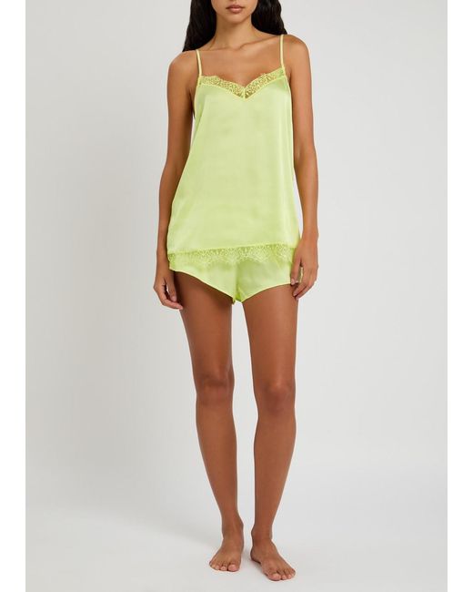 Simone Perele Yellow Satin Secrets Lace-Trim Satin Pyjama Shorts