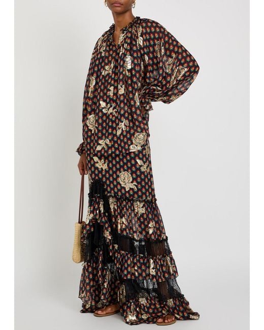 Etro Brown Floral-Embroidered Silk Blouse