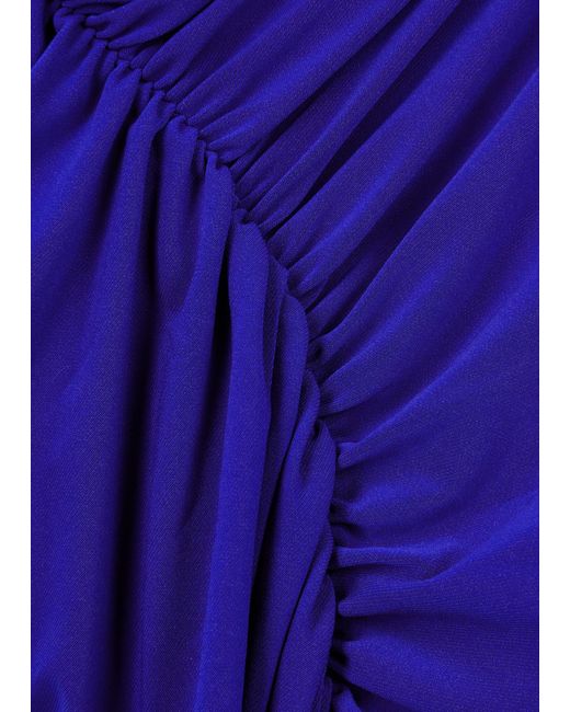 Norma Kamali Blue Ruched Stretch-jersey Midi Dress