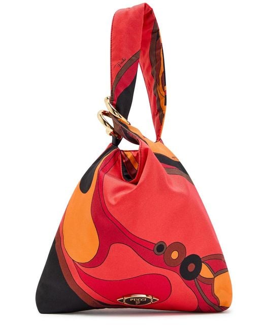 Emilio Pucci Red Emilio Printed Silk-Twill Top Handle Bag