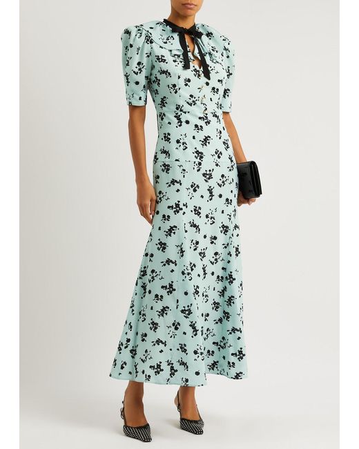 Alessandra Rich Green Floral-print Silk Midi Dress