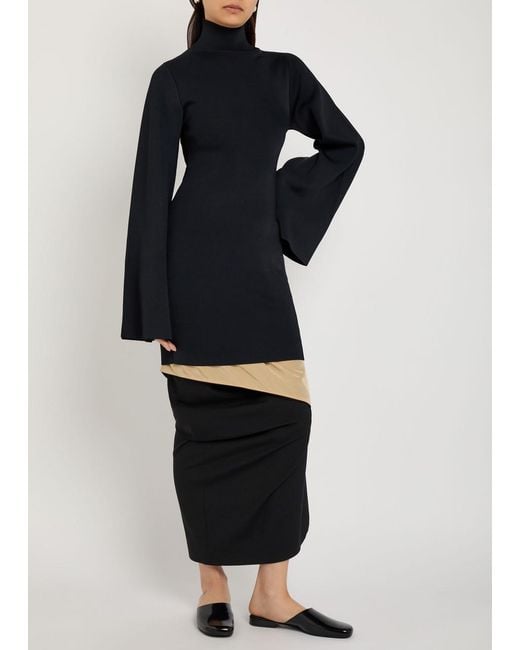 Calvin Klein Black Sully Layered Wool And Silk-Blend Midi Skirt
