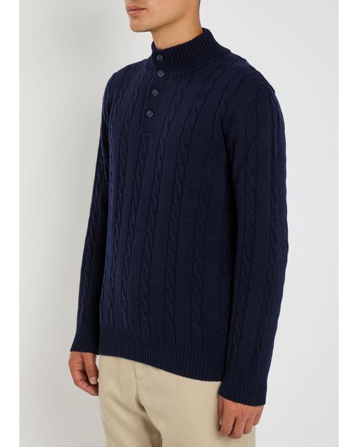 Aurélien Blue Cable-Knit Wool And Cashmere-Blend Polo Jumper for men