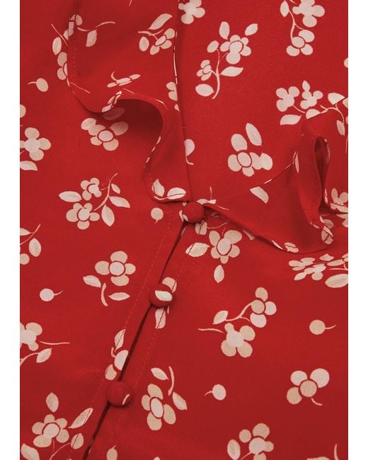 Rixo Red Amaya Printed Silk Blouse