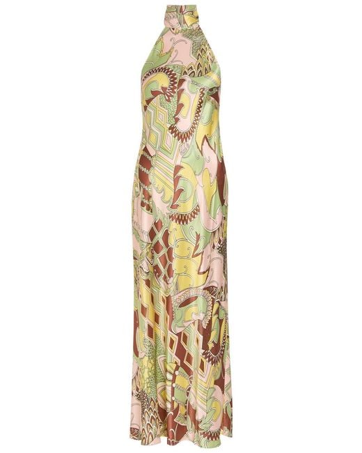 Rixo Metallic Maura Printed Satin Midi Dress